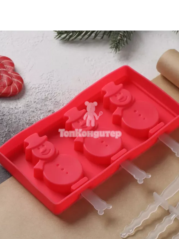 Форма для мороженого, 3 ячейки "Эскимо снеговик"
