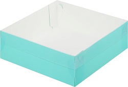 Коробка для зефира 20 см*20 см*7 см квадратная тиффани, прозрачная крышка